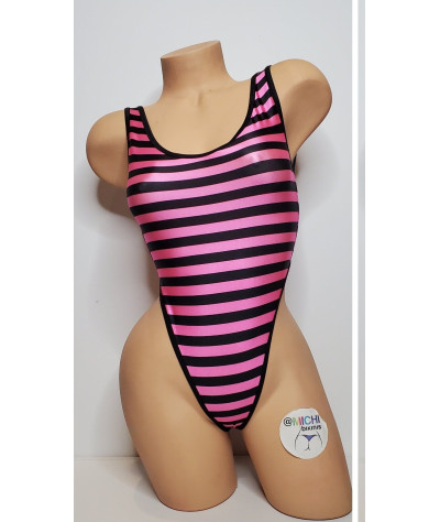 Baby Pink and Black Horizontal Stripes with Black Trim 1 Piece Bodysuit Size SMALL