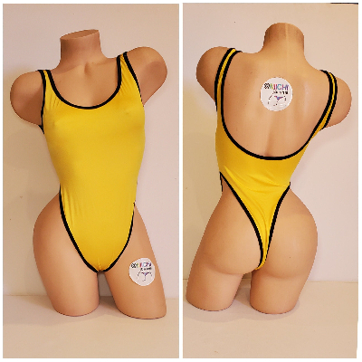 Yellow with Your Choice Trim Color Custom Logo Option 1 Piece Bodysuit Size SMALL-0