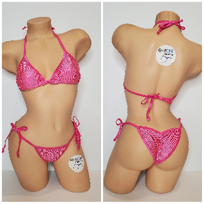 Shattered Holographic Carnation Pink w Your Choice Trim Color 2 Piece Micro String Bikini Set One Size-0