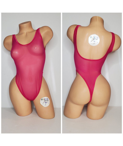 Magenta Mesh with Magenta Trim ***VERY SHEER*** 1 Piece Bodysuit Size SMALL