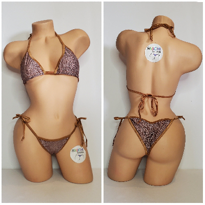 Tan and Brown Mesh ***SEMI SHEER* Snake Skin Pattern with Tan Trim 2 Piece Micro Bikini Set-4