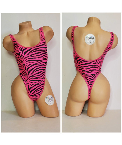Hot Pink w/ Black Zebra Stripes Pattern w/ Your Choice Trim Color 1 Piece Bodysuit Size SMALL