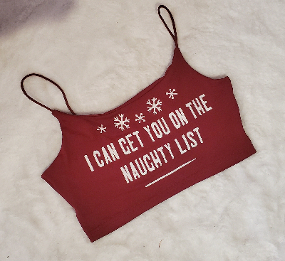 Dark Red Crop Top "I can get you on the naughty list" One Size (SMALL)-2