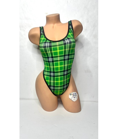 Green Plaid Pattern with Your Choice Trim 1 Piece Bodysuit Size SMALL