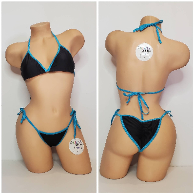 Black with Your Choice Trim Color  2 Piece Micro String Bikini Set One Size-1