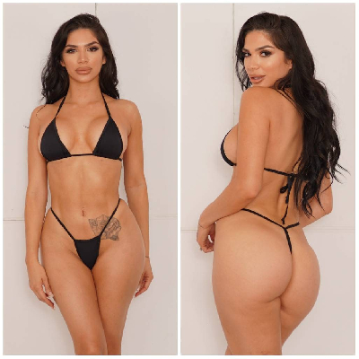 Black with Your Choice Trim Color  2 Piece Micro String Bikini Set One Size-11
