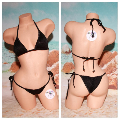 Black with Your Choice Trim Color  2 Piece Micro String Bikini Set One Size-12