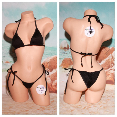 Black with Your Choice Trim Color  2 Piece Micro String Bikini Set One Size-13