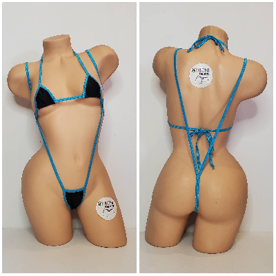 Black with Your Choice Trim Color  2 Piece Micro String Bikini Set One Size-20
