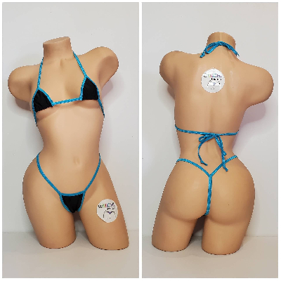 Black with Your Choice Trim Color  2 Piece Micro String Bikini Set One Size-21