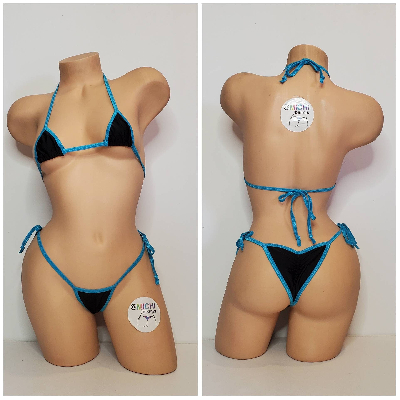 Black with Your Choice Trim Color  2 Piece Micro String Bikini Set One Size-22