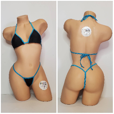Black with Your Choice Trim Color  2 Piece Micro String Bikini Set One Size-24