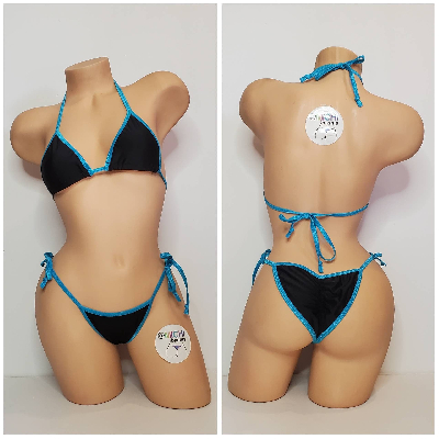 Black with Your Choice Trim Color  2 Piece Micro String Bikini Set One Size-25