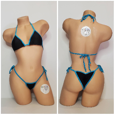 Black with Your Choice Trim Color  2 Piece Micro String Bikini Set One Size-26