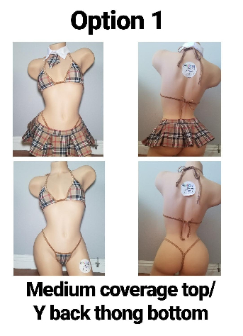 Tan Plaid w/ Tan Trim Sexy School Girl Costume  Pleaded Skirt 5 Piece Set-2