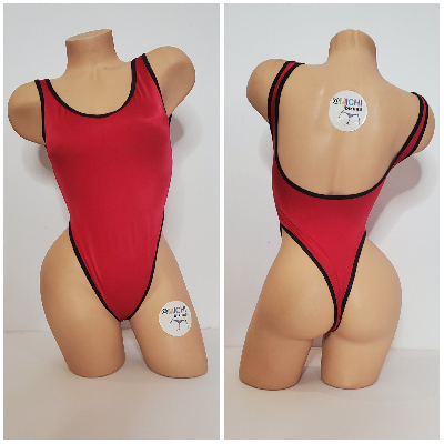 Red with Your Choice Trim Color Custom Logo Option 1 Piece Bodysuit Size SMALL-0