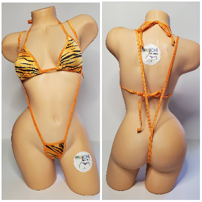 Orange and Black Tiger Stripes w Orange Trim  2 Piece Micro Bikini Set-0