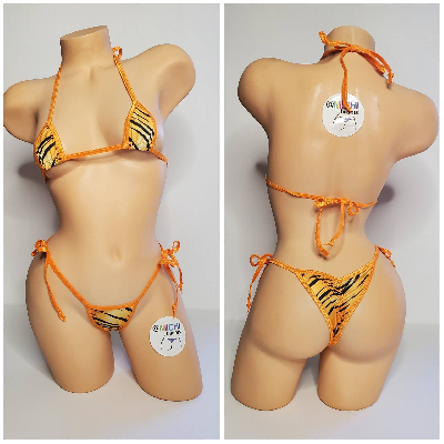 Orange and Black Tiger Stripes w Orange Trim  2 Piece Micro Bikini Set-1
