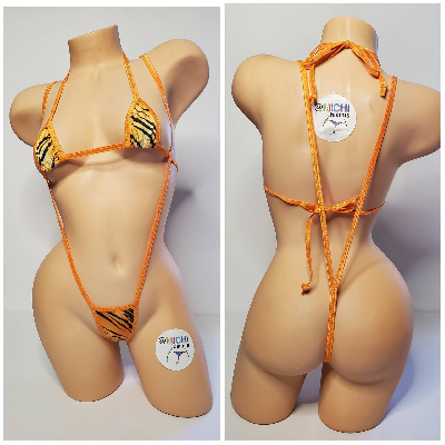 Orange and Black Tiger Stripes w Orange Trim  2 Piece Micro Bikini Set-7