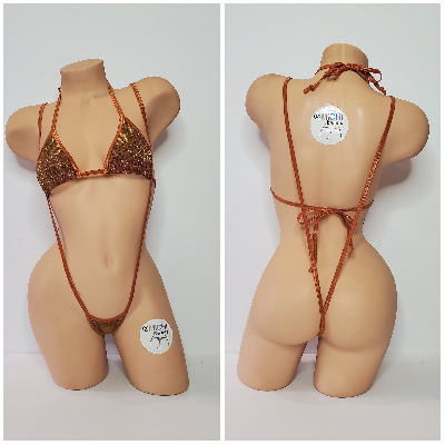 Glittery Bronze w Bronze Trim  2 Piece Micro String Bikini Set One Size-5