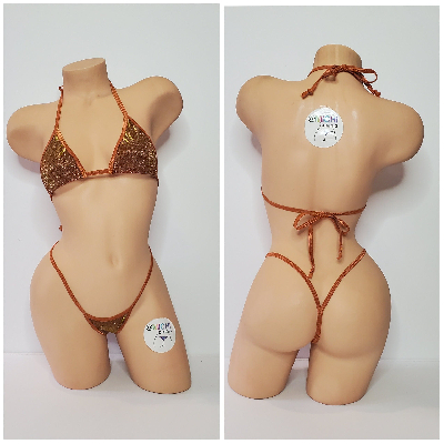Glittery Bronze w Bronze Trim  2 Piece Micro String Bikini Set One Size-6