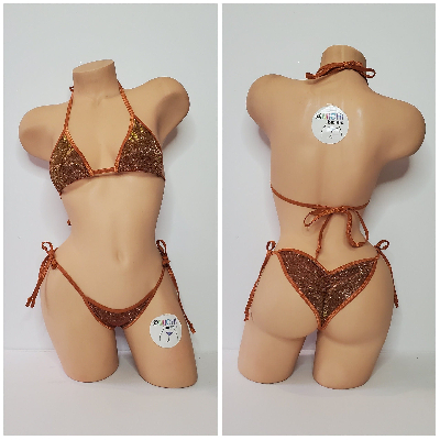 Glittery Bronze w Bronze Trim  2 Piece Micro String Bikini Set One Size-7