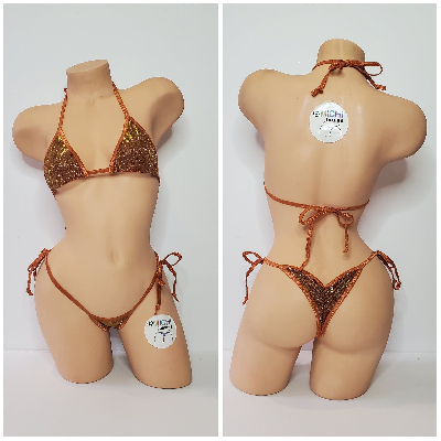 Glittery Bronze w Bronze Trim  2 Piece Micro String Bikini Set One Size-8