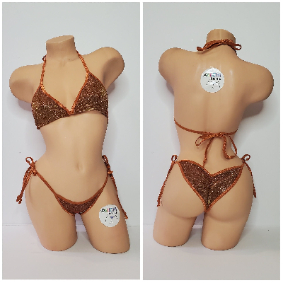 Glittery Bronze w Bronze Trim  2 Piece Micro String Bikini Set One Size-10