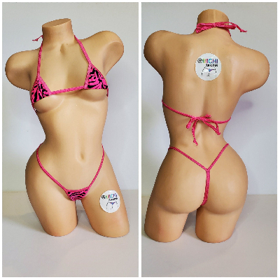 Hot Pink w/ Black Zebra Stripes Print  Your Choice Trim Color 2pc Micro String Bikini Set One Size-7