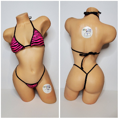 Hot Pink w/ Black Zebra Stripes Print  Your Choice Trim Color 2pc Micro String Bikini Set One Size-14