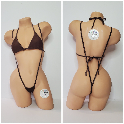 Chocolate Brown w Brown Trim 2 Piece Micro Bikini Set-0