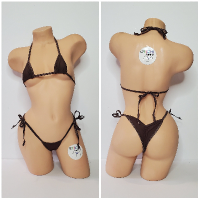 Chocolate Brown w Brown Trim 2 Piece Micro Bikini Set-2