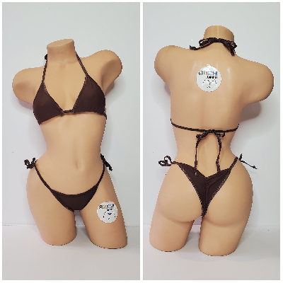 Chocolate Brown w Brown Trim 2 Piece Micro Bikini Set-6