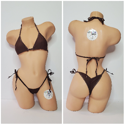 Chocolate Brown w Brown Trim 2 Piece Micro Bikini Set-7