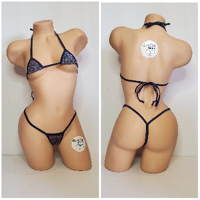 Glittery Navy w Your Choice Trim Color  2 Piece Micro Bikini Set-5
