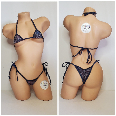 Glittery Navy w Your Choice Trim Color  2 Piece Micro Bikini Set-6