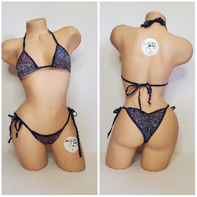 Glittery Navy w Your Choice Trim Color  2 Piece Micro Bikini Set-8