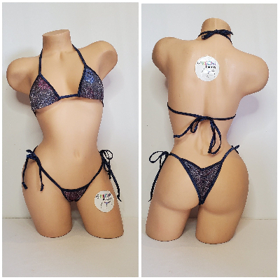 Glittery Navy w Your Choice Trim Color  2 Piece Micro Bikini Set-9