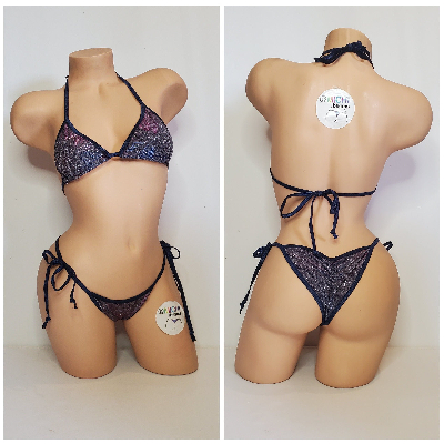 Glittery Navy w Your Choice Trim Color  2 Piece Micro Bikini Set-10