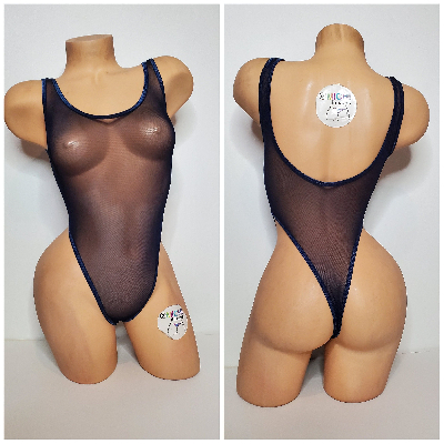 Navy Mesh with Navy Trim ***VERY SHEER*** 1 Piece Bodysuit Size SMALL-0