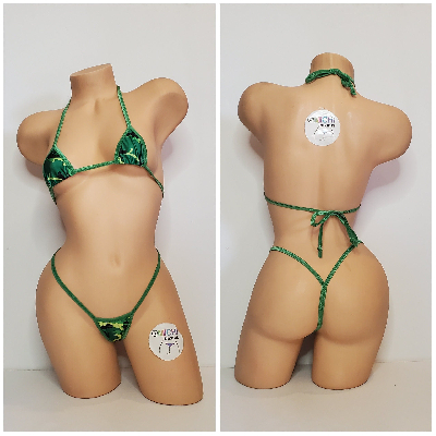 Green Camouflage w/ Green Trim  2 Piece Micro Bikini Set-1