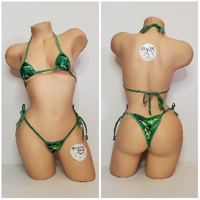 Green Camouflage w/ Green Trim  2 Piece Micro Bikini Set-2