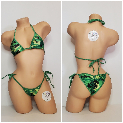 Green Camouflage w/ Green Trim  2 Piece Micro Bikini Set-4