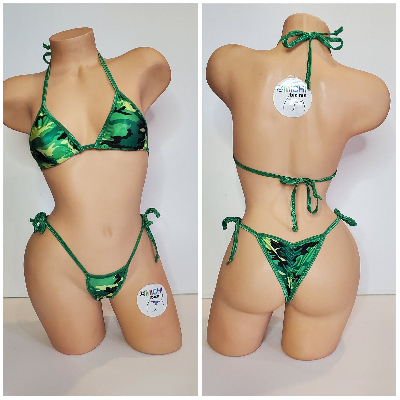 Green Camouflage w/ Green Trim  2 Piece Micro Bikini Set-5