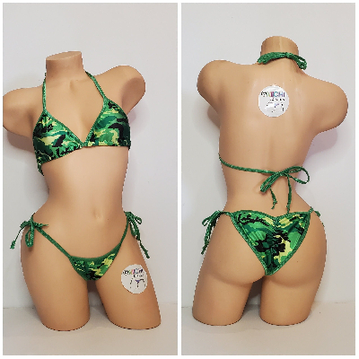 Green Camouflage w/ Green Trim  2 Piece Micro Bikini Set-6