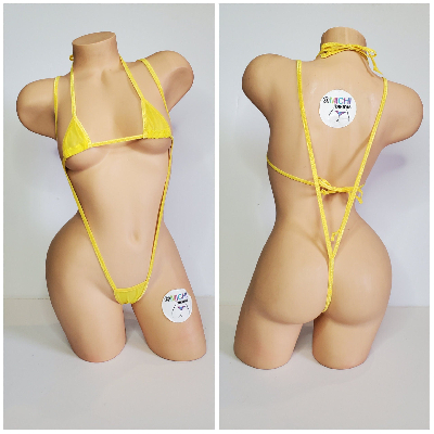 Yellow Mesh ***VERY SHEER*** with Your Choice Trim Color 2pc Bikini Set One Size-6