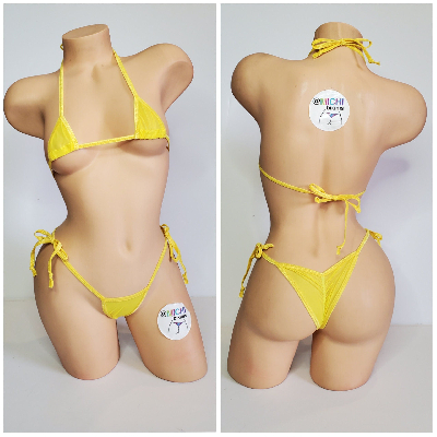 Yellow Mesh ***VERY SHEER*** with Your Choice Trim Color 2pc Bikini Set One Size-10