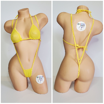 Yellow Mesh ***VERY SHEER*** with Your Choice Trim Color 2pc Bikini Set One Size-12