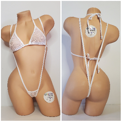 White Small Hole Fishnet *VERY SHEER* with Your Choice Trim Color 2pc Micro Bikini Set-3