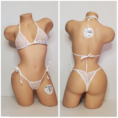 White Small Hole Fishnet *VERY SHEER* with Your Choice Trim Color 2pc Micro Bikini Set-4